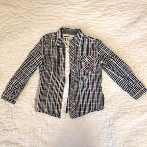 Guess- boys button down long sleeve plaid, size 4